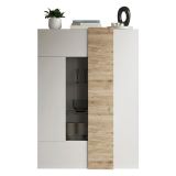 Vetrina Bianco Lucido Marrone Rovere 8 Ripiani 2 Ante 121x44x169h cm, Apertura Standard - Gorizia