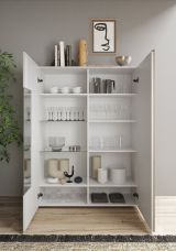Vetrina Bianco Lucido Marrone Rovere 8 Ripiani 2 Ante 121x44x169h cm, Apertura Standard - Gorizia