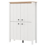 Vetrina Bianco Marrone Rovere Nodi 3 Ripiani 4 Ante 86x34x131h cm, con Piedini - Fonz