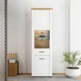 Vetrina Bianco Marrone Rovere Nodi 4 Ripiani Apertura Battente 60.5x41x194.5h cm, 2 Ante - Piscinas