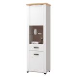 Vetrina Bianco Marrone Rovere Nodi 4 Ripiani Apertura Battente 60.5x41x194.5h cm, 2 Ante - Piscinas