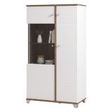 Vetrina Bianco Marrone Rovere Nodi 4 Ripiani Apertura Battente 78.5x40x143h cm, 2 Ante - Suello