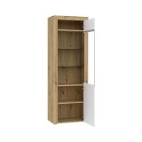 Vetrina Bianco Marrone Rovere Nodi 5 Ripiani Un'anta 65x42x192h cm, Anta e Ripiani Dettaglio Vetro led non Inclusi - Lohalime