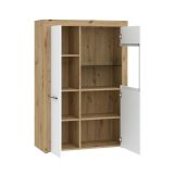 Vetrina Bianco Marrone Rovere Nodi 6 Ripiani 2 Ante 100x42x147h cm, Anta e Ripiani Dettaglio Vetro led non Inclusi - Lohalime
