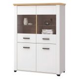 Vetrina Bianco Marrone Rovere Nodi 6 Ripiani Apertura Battente 103.5x41x143h cm, 4 Ante - Sarconi