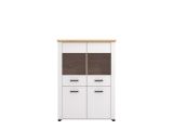 Vetrina Bianco Marrone Rovere Nodi 6 Ripiani Apertura Battente 103.5x41x143h cm, 4 Ante - Sarconi