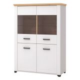 Vetrina Bianco Marrone Rovere Nodi 6 Ripiani Apertura Battente 103.5x41x143h cm, 4 Ante - Sarconi