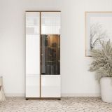 Vetrina Bianco Marrone Rovere Nodi 8 Ripiani Apertura Battente 78.5x40x200.5h cm, 2 Ante - Arentino