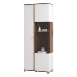 Vetrina Bianco Marrone Rovere Nodi 8 Ripiani Apertura Battente 78.5x40x200.5h cm, 2 Ante - Arentino