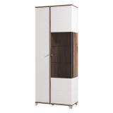 Vetrina Bianco Marrone Rovere Nodi 8 Ripiani Apertura Battente 78.5x40x200.5h cm, 2 Ante - Arentino