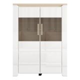 Vetrina Bianco Opaco Marrone Rovere 2 Ripiani 2 Ante 96x35x130h cm, Anta e Ripiani Dettaglio Vetro - Erto