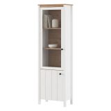 Vetrina Bianco Opaco Marrone Rovere Nodi 4 Ripiani 2 Ante 60x34x191h cm, con Piedini - Doreno