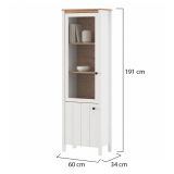 Vetrina Bianco Opaco Marrone Rovere Nodi 4 Ripiani 2 Ante 60x34x191h cm, con Piedini - Doreno