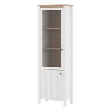 Vetrina Bianco Opaco Marrone Rovere Nodi 4 Ripiani 2 Ante 60x34x191h cm, con Piedini - Doreno
