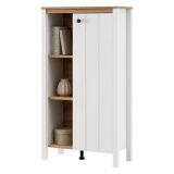 Vetrina Bianco Opaco Marrone Rovere Nodi 4 Ripiani Un'anta 73x34x118h cm, con Piedini - Galdo