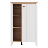 Vetrina Bianco Opaco Marrone Rovere Nodi 4 Ripiani Un'anta 73x34x118h cm, con Piedini - Galdo