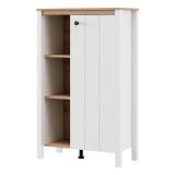 Vetrina Bianco Opaco Marrone Rovere Nodi 4 Ripiani Un'anta 73x34x118h cm, con Piedini - Galdo