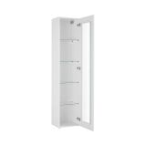 Vetrina Enea, Credenza con ripiani in vetro, Mobile da soggiorno multiuso con luce LED, 100% Made in Italy, cm 40x30h180, Bianco lucido