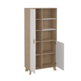 Vetrina Esme, Credenza espositiva, Vetrinetta multiuso, Madia da soggiorno, 40x89 h188 cm, Rovere e Bianco