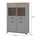 Vetrina Grigio Marrone 6 Ripiani 4 Ante 103.5x41x143h cm, 8 Vani - Sarconi