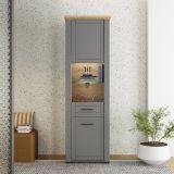 Vetrina Grigio Marrone Rovere Nodi 4 Ripiani Apertura Battente 60.5x41x194.5h cm, 2 Ante - Piscinas