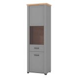 Vetrina Grigio Marrone Rovere Nodi 4 Ripiani Apertura Battente 60.5x41x194.5h cm, 2 Ante - Piscinas