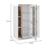 Vetrina Kevin, Credenza con tre ante, Mobile da soggiorno multiuso, 100% Made in Italy, cm 80x38h121, Bianco lucido e Acero