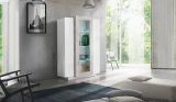 Vetrina Kevin, Credenza con tre ante, Mobile da soggiorno multiuso, 100% Made in Italy, cm 80x38h121, Bianco lucido e Cemento