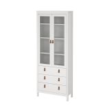 Vetrina Laurette, Credenza espositiva, Vetrinetta multiuso, Madia da soggiorno, 33x78 h199 cm, Bianco