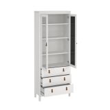 Vetrina Laurette, Credenza espositiva, Vetrinetta multiuso, Madia da soggiorno, 33x78 h199 cm, Bianco