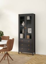 Vetrina Laurette, Credenza espositiva, Vetrinetta multiuso, Madia da soggiorno, 33x78 h199 cm, Nero