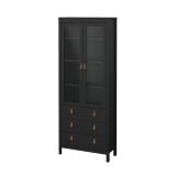 Vetrina Laurette, Credenza espositiva, Vetrinetta multiuso, Madia da soggiorno, 33x78 h199 cm, Nero