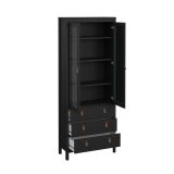 Vetrina Laurette, Credenza espositiva, Vetrinetta multiuso, Madia da soggiorno, 33x78 h199 cm, Nero