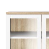 Vetrina Lisanne, Credenza espositiva, Vetrinetta multiuso, Madia da soggiorno, 89x36 h203 cm, Bianco e Quercia