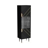 Vetrina Mamede, Vetrinetta da soggiorno con ante e dettaglio in vetro, Rialzato da terra, 54x40 h180 cm, Nero e Oro