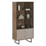 Vetrina Marrone Noce Beige 3 Ripiani 2 Ante 190x40x90h cm, Anta Dettaglio Vetro - Agro