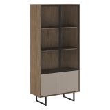 Vetrina Marrone Noce Beige 3 Ripiani 2 Ante 190x40x90h cm, Anta Dettaglio Vetro - Agro