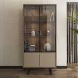 Vetrina Marrone Noce Beige 3 Ripiani 2 Ante 190x40x90h cm, Anta Dettaglio Vetro, con Luci led - Agro