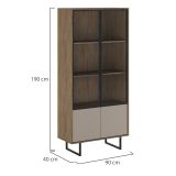 Vetrina Marrone Noce Beige 3 Ripiani 2 Ante 190x40x90h cm, Anta Dettaglio Vetro, con Luci led - Agro