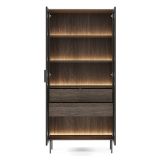 Vetrina Marrone Noce Trasparente 4 Ripiani 2 Cassetti 92x39x195h cm, 2 Ante - Lafafasa
