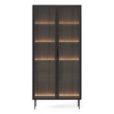 Vetrina Marrone Noce Trasparente 4 Ripiani 2 Cassetti 92x39x195h cm, 2 Ante - Lafafasa