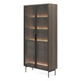 Vetrina Marrone Noce Trasparente 4 Ripiani 2 Cassetti 92x39x195h cm, 2 Ante - Lafafasa