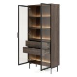 Vetrina Marrone Noce Trasparente 4 Ripiani 2 Cassetti 92x39x195h cm, 2 Ante - Lafafasa
