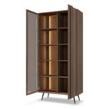 Vetrina Marrone Noce Trasparente 8 Ripiani 2 Ante 94x40x196h cm, con led - Katiso