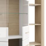 Vetrina Marrone Rovere Bianco Opaco 3 Ripiani 4 Ante 113x35x157h cm, con Piedini, Anta e Ripiano Dettaglio Vetro - Niel