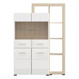 Vetrina Marrone Rovere Bianco Opaco 3 Ripiani 4 Ante 113x35x157h cm, con Piedini, Anta e Ripiano Dettaglio Vetro - Niel