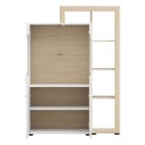 Vetrina Marrone Rovere Bianco Opaco 3 Ripiani 4 Ante 113x35x157h cm, con Piedini, Anta e Ripiano Dettaglio Vetro - Niel
