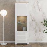 Vetrina Marrone Rovere Bianco Opaco 5 Ripiani Un'anta 64x35x194h cm, Anta e Ripiano Dettaglio Vetro - Cibiana