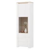 Vetrina Marrone Rovere Bianco Opaco 5 Ripiani Un'anta 64x35x194h cm, Anta e Ripiano Dettaglio Vetro - Cibiana