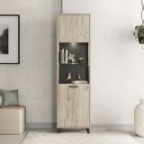 Vetrina Marrone Rovere Chiaro Nero 4 Ripiani Apertura Battente 53.5x33x191.5h cm, Un'anta - Raggiolo